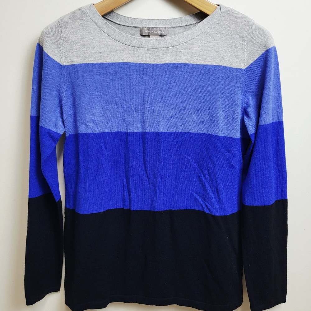 Banana Republic Large Colorblock Crew Neck Long Sleeve Sweater Merino Wool Blend